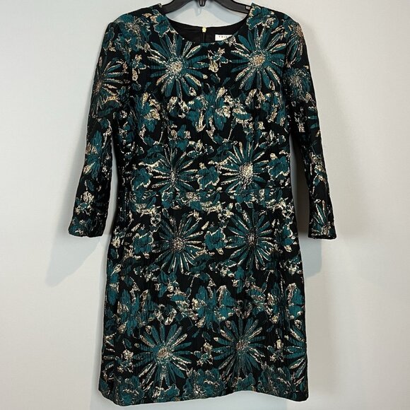 Trina Turk Moonrise Metallic Jacquard Dress Size 14 NWT Black Teal Gold Cocktail - Picture 1 of 14